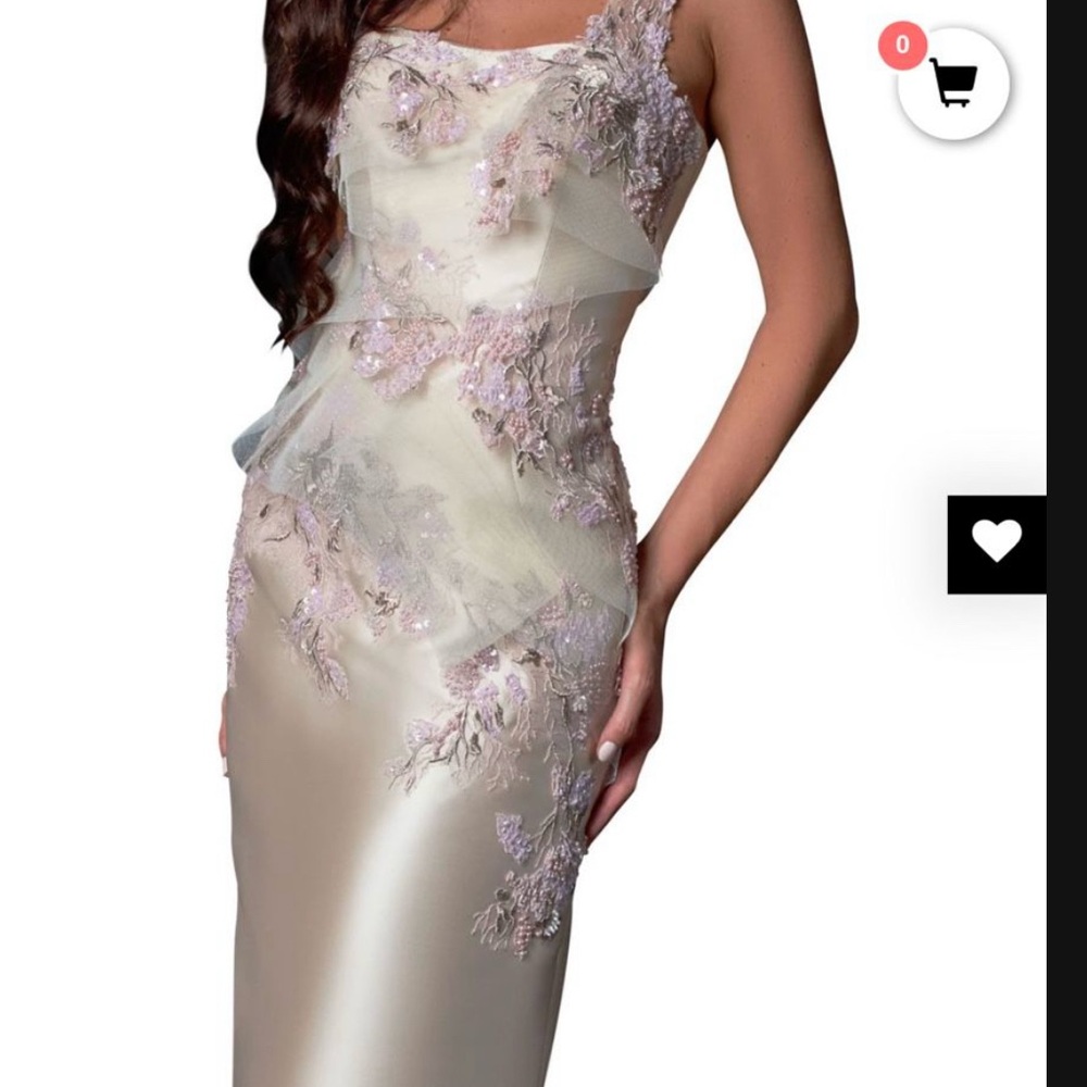 Terani Couture Cream and Pink One Shoulder Dress - Picture 2 of 5